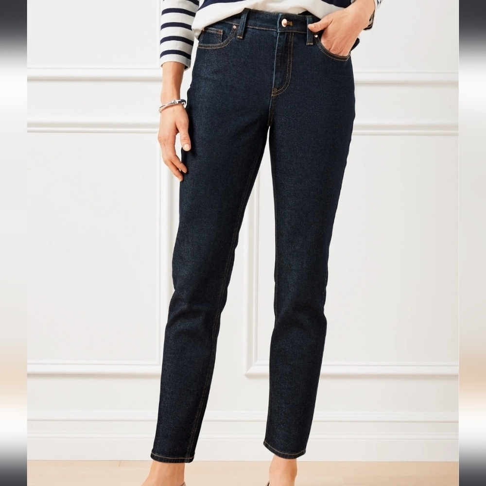 Nwt Talbots Womens Straight Ankle Dark Wash Denim Jeans Size 14 Stretch